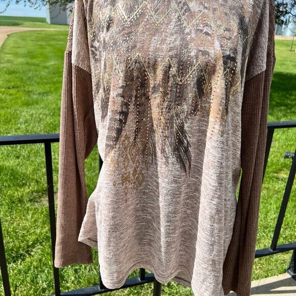 TRU SELF long sleeve T-shirt, back shoulder knit, women's size M - Picture 4 of 10